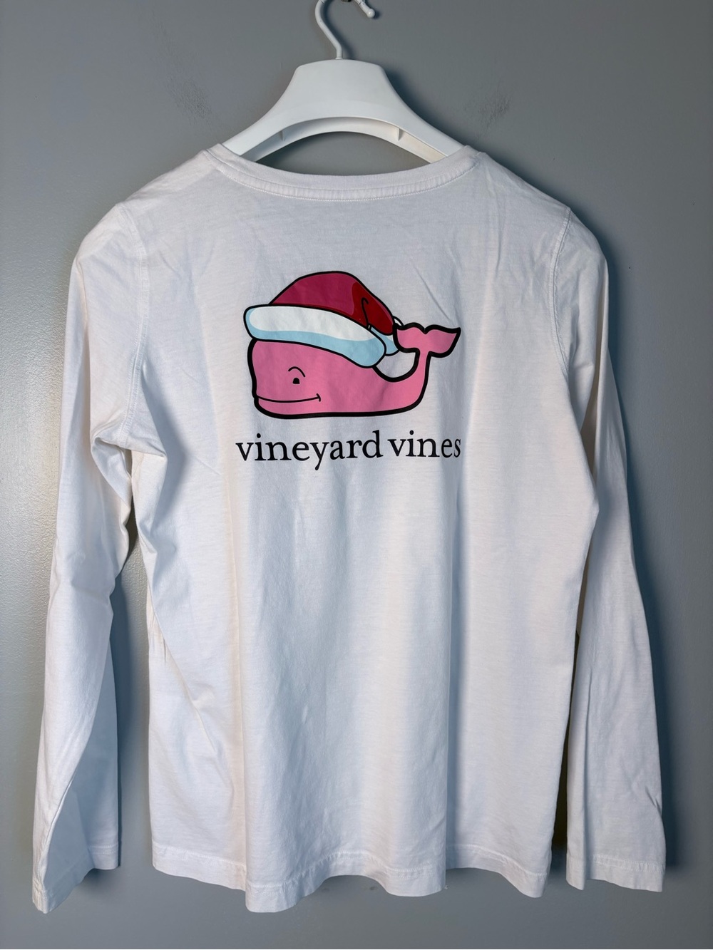 Vineyard Vines Santa Whale Graphic Long Sleeve Pocket Tee White Medium Holiday